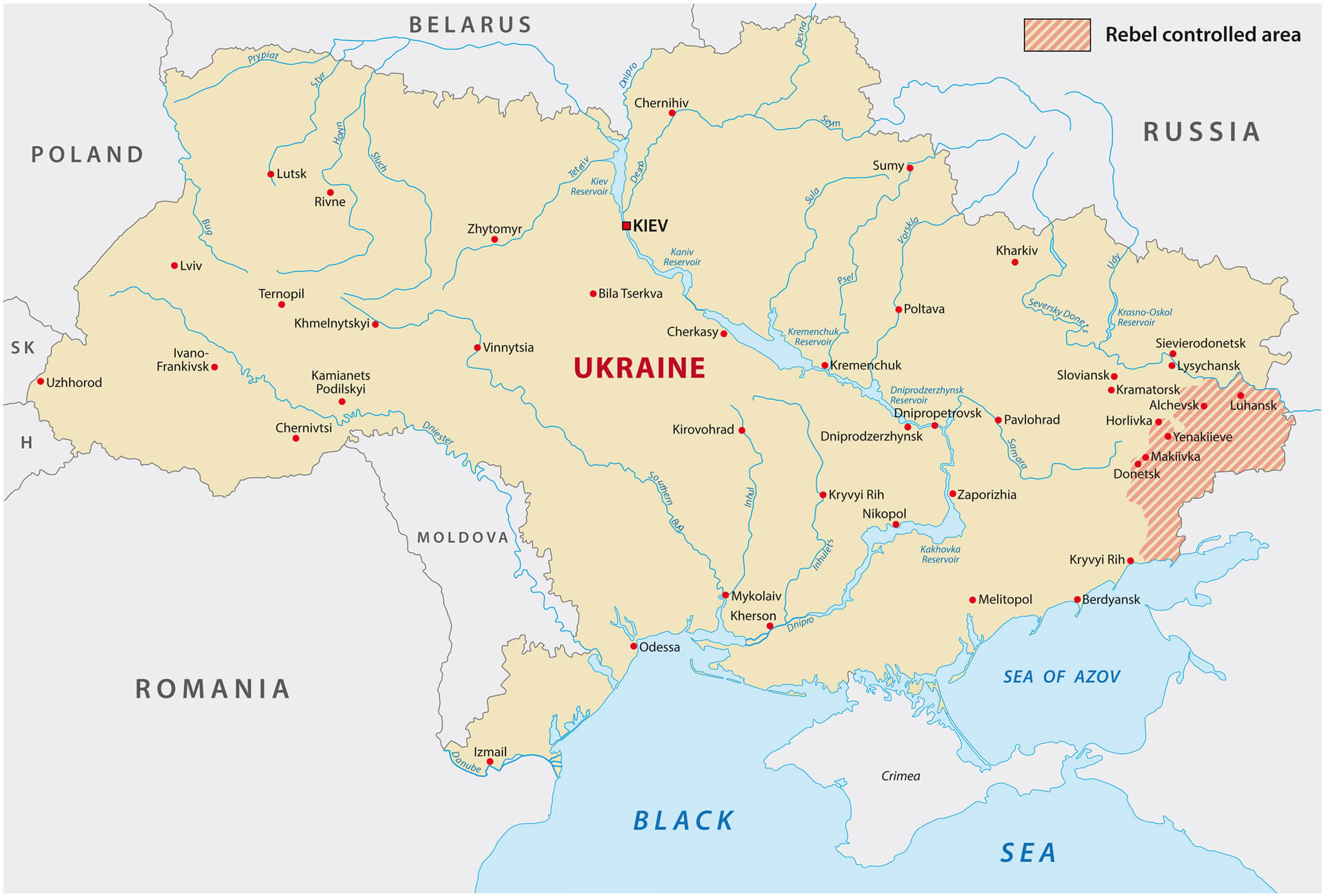 Karte des kontrollierten Gebiets der ukrainischen Rebellen